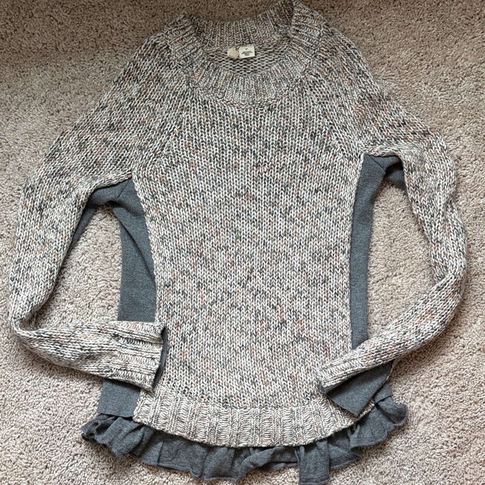 Moth Multitone Knit Sweater with Ruffle Hem